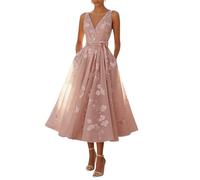 shownicer Robe de Soirée Femme Col V sans Manches Midi Robe Chic et Elegant Imprimé Fleurs Cocktail Robe