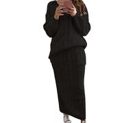 shownicer Robe en Tricot Femme Ensemble 2 Pièces Pull Haut et Midi Jupe Tricoté Pull à Col Roulé Robe Tricotée A Noir XL