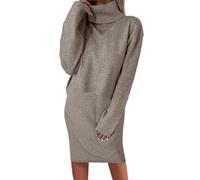 shownicer Robe en Tricot Femme Pull Ensemble 2 Pièces Haut et Midi Jupe Tricoté à Col Roulé Bodycon Automne Hiver Chandail Maxi Dress D Kaki S