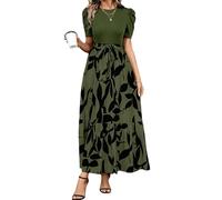 shownicer Robe Femme Chic Et Elegant Ete Robe Longue De Ceremonie Manches Courtes Robes De Plage Taille Haute A Armée Verte XXL