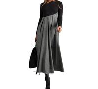 shownicer Robe Femme Manches Longues Robe A-Line à Col Rond Vintage Casual Robe en Laine Taille Haute Décontractée Elegant Robes Longues pour Automne et Hiver A Gris XL