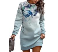 Shownicer Robe Femmes Casual Automne Bouton Manches Longues Chic Imprimé Patchwork Swing Mi-Longue Décontracté De Soirée E Vert L