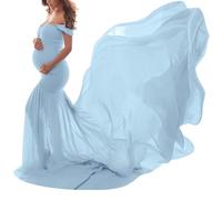 shownicer Robes Enceintes Maternité Photographie Robe Sexy Longue Jupe en Mousseline de Soie Fente Avant pour Souvenirs Photographie A Bleu Clair Taille Unique