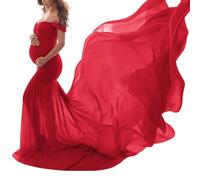 shownicer Robes Enceintes Maternité Photographie Robe Sexy Longue Jupe en Mousseline de Soie Fente Avant pour Souvenirs Photographie A Rouge Taille Unique