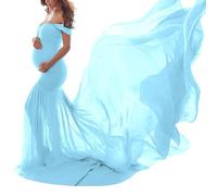 shownicer Robes Enceintes Maternité Photographie Robe Sexy Longue Jupe en Mousseline de Soie Fente Avant pour Souvenirs Photographie A Bleu Taille Unique