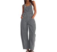 shownicer Salopette Femme Velours Côtelé Combinaison Large Salopette Avec Poche Décontracté Playsuit Baggy Jumpsuit A Gris S