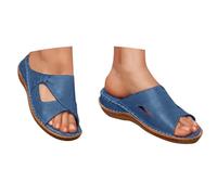 shownicer Sandales Femme Sandales Plates Chaussures Plage Été Bout Ouvert Tongs Vintage Vacances Pantoufles Romaines A Bleu 38 EU