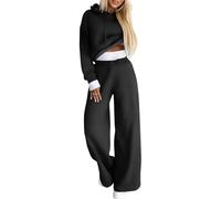 shownicer Survêtement Femme Ensembles de Sport 2 Pièces Sportswear Sweatshirt à Capuche et Pantalon de Joggings Tenue de Sport Joggings Sportswear Outfit Décontracté Streetwear A Noir M