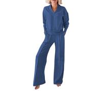shownicer Survêtement Femme Ensembles de Sport 2 Pièces Sportswear Sweatshirt et Pantalon Ensembles de Joggings Tenue de Sport Sportswear Outfit Décontracté Streetwear A Bleu M