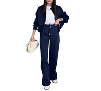 shownicer Survetement Femme Jogging Ensemble Tenue de Pyjama Sweatshirt Zippé et Pantalon Ensemble de Pyjama pour l'automne et l'hiver A Marine XL