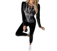 shownicer Survêtements Femmes Velours Loungewear Zippé Sweatshirt Ensemble de Sport Jogging Hoodie Manches Longues Haut et Pantalon 2 Pièces A Noir XS