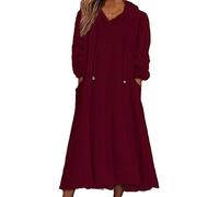 shownicer Sweat à Capuche Extra Longue Femme Polaire Robes à Capuche Super Doux Chaud Long Hoodies Sweatshirt avec Poche Automne Hiver A Rouge XXL