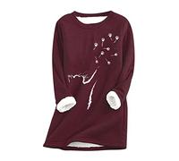 shownicer Sweat Polaire Femme Chandail Doublé en Peluche d'hiver Sweatshirt Manches Longues Doublure Toison Pullover Imprimé de Chat Mignon Pull Loungewear B Vin Rouge L