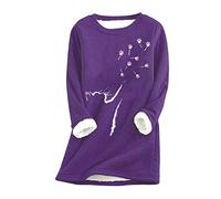shownicer Sweat Polaire Femme Chandail Doublé en Peluche d'hiver Sweatshirt Manches Longues Doublure Toison Pullover Imprimé de Chat Mignon Pull Loungewear B Violet L