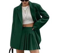 shownicer Tailleur Femme 2 Pièces Ensemble Veste Blazer à Revers à Manches Longues Col V + Jupe Plissée Costume OL Bureau Chic Elégant Slim Fit pour Travail A Vert M