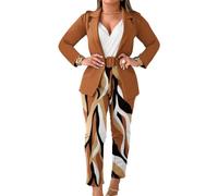 shownicer Tailleur Femme 2 Pièces Tailleur Ensembele Pantalon et Veste Blazer Elegant Slim Fit Revers Manteau Formel Bureau Travail Office Pantalon Costume C Café M