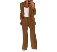 shownicer Tailleur Femme Pantalon 2 Pièces Chic et Elegant Couleur Unie Slim Fit Blazer Veste Taille élastique Formel Bureau Travail Pantalon Costume Revers Manteau Ensemble A Café S