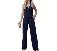 shownicer Tailleur Pantalon Femme Ensemble 2 Pièces Été sans Manches Gilet Haut Top et Pantalon Casual Couleur Unie Outfit Streetwear Ensemble de Costume A Marine XS