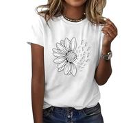 shownicer Tee Shirt Femme Été T-Shirt à Manches Courtes Col Rond Tshirt Imprimé Tournesol T Shirts Grande Taille Ample Graphic Hauts Décontractés A Blanc XL