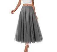 shownicer Tulle Jupe Femme Vintage Taille Haute A-Line Elastique Multi Couché Tutu Maxi Jupe A Gris 3XL