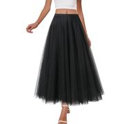 shownicer Tulle Jupe Femme Vintage Taille Haute A-Line Elastique Multi Couché Tutu Maxi Jupe A Noir XL