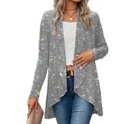 shownicer Veste de Noël à Paillettes Femmes Chic Sequin Veste Ouverte sur Le Devant Elegant Manches Longues Glitter Party Brillant Cardigan Manteau A Argenté XL