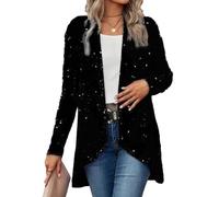 shownicer Veste de Noël à Paillettes Femmes Chic Sequin Veste Ouverte sur Le Devant Elegant Manches Longues Glitter Party Brillant Cardigan Manteau A Noir 3XL
