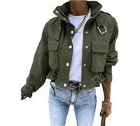 shownicer Veste Femme Motard Blouson Printemps Automne Léger Bombers Jacket Sweatshirt Sport Vintage Outwear Zippé Court Jacket A Armée Verte M