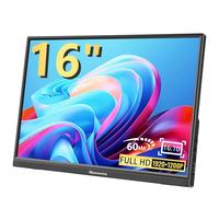 Showscren Écran portable de 16 pouces, Full HD 1920 x 1200p, écran 300 cd/luminosité, panneau LCD IPS 60 Hz, haut-parleur intégré 100 % RVB, HDMI USB C, moniteur portable pour ordinateur portable, PC