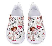 Showudesigns Basket Blanche Femme Infirmiere Dames Baskets infirmière Chaussures Léger Sports en Marchant Yoga Tennis à Enfiler Pas Trainers en Maille Plates Été EU 37