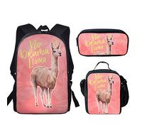Showudesigns Cartable pour filles, cartable primaire pour garçons, sac à dos pour enfants avec boîte à déjeuner, trousse à crayons 3 pièces, Lama Rose, Taille unique, Sac à dos enfant
