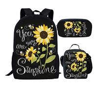 Showudesigns Cartable pour filles, cartable primaire pour garçons, sac à dos pour enfants avec boîte à déjeuner, trousse à crayons 3 pièces, Tournesol You Are My Sunshine, Taille unique, Sac à dos