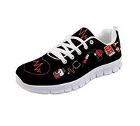 Showudesigns Chaussure de Sport Femme Tennis Walking Running Basses Mesh Sneakers - infirmière Coeur Noir