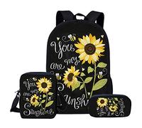Showudesigns Ensemble cartable pour enfant Sac à dos/petit sac à bandoulière/trousse à crayons 3 en 1, Tournesol You Are My Sunshine, Taille unique, Sac à dos enfant