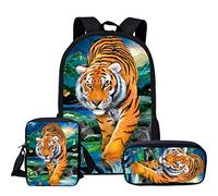 Showudesigns Ensemble cartable pour enfant Sac à dos/petit sac à bandoulière/trousse à crayons 3 en 1, Tiger Cool, Taille unique, Sac à dos enfant