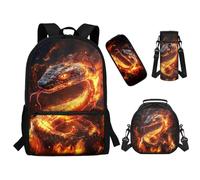 Showudesigns Ensemble sac à dos et boîte à déjeuner pour garçons, enfants, cartable, trousse à crayons, Flamme serpent, taille unique