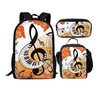 Showudesigns Ensemble sac à dos pour enfants filles garçons sac à livres avec boîte à déjeuner et trousse à crayons, Jaune Musique, Taille unique, Sac à dos enfant