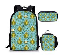 Showudesigns Ensemble sac à dos pour enfants filles garçons sac à livres avec boîte à déjeuner et trousse à crayons, Vert grenouille., Taille unique, Sac à dos enfant