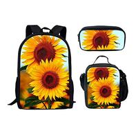 Showudesigns Ensemble sac à dos pour enfants filles garçons sac à livres avec boîte à déjeuner et trousse à crayons, Tournesol 1, Taille unique, Sac à dos enfant