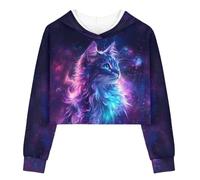 Showudesigns Hauts courts pour filles de 5 à 14 ans, sweatshirts kawaii pour adolescentes, Galaxy Cat, 11-12 ans