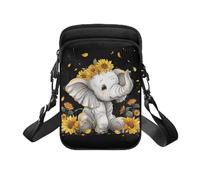 Showudesigns Petit sac à bandoulière léger pour femme, Tournesol éléphant noir, Taille unique