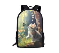 Showudesigns Sac à dos d'école pour enfants avec poche pour bouteille, Adorable chat et papillon, taille unique