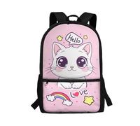 Showudesigns Sac à dos d'école pour garçons et filles 8-12 ans avec poche latérale, Hello Cat, taille unique