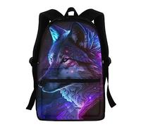 Showudesigns Sacs d'école pour filles - Sac à dos avec porte-bouteille d'eau - Pour lycée - 39,6 cm, Cool Galaxy Wolf Violet, Taille unique, Sac à dos enfant