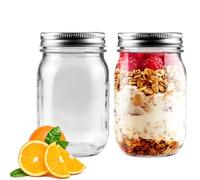 Showvigor Lot de 2 Bocaux en Verre 500ml Style Mason Jar Couvercles Amovibles Hermétiques pour Confiture Miel Conservation Préparation Repas Yaourt Overnight Oats Cadeau Mariage