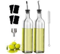 Showvigor Lot de 2 bouteilles d'huile d'olive et distributeur de vinaigre, verre sans plomb de 500 ml avec 2 buses, entonnoir, brosse, étiquettes | Coffret cadeau de cuisine pour la cuisine et la