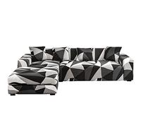 ShowyLive Housse de canapé Universelle avec péninsule, en Polyester, en Forme de L, modulable, élastique, 3 Places + 3 Places, Gris Noir Blanc