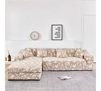 ShowyLive Lot de 2 Housses de canapé Angle en Forme de L Housses de Canapé Extensibles avec 4 Housses de Coussin pour Chaise Longue (3 Places + 3 Places, Motif Floral Blanc)