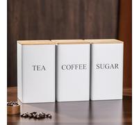 shoxil Set of 3 White Metal Tea Coffee Sugar Canisters 1000ml