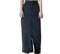 SHPEHU Décontracté Et Ample Jupes en Jean pour Femmes, Été, Taille Haute, Fente, Longueur Mi-Longue, Coupe Trapèze, Élégantes-Noir-XXL